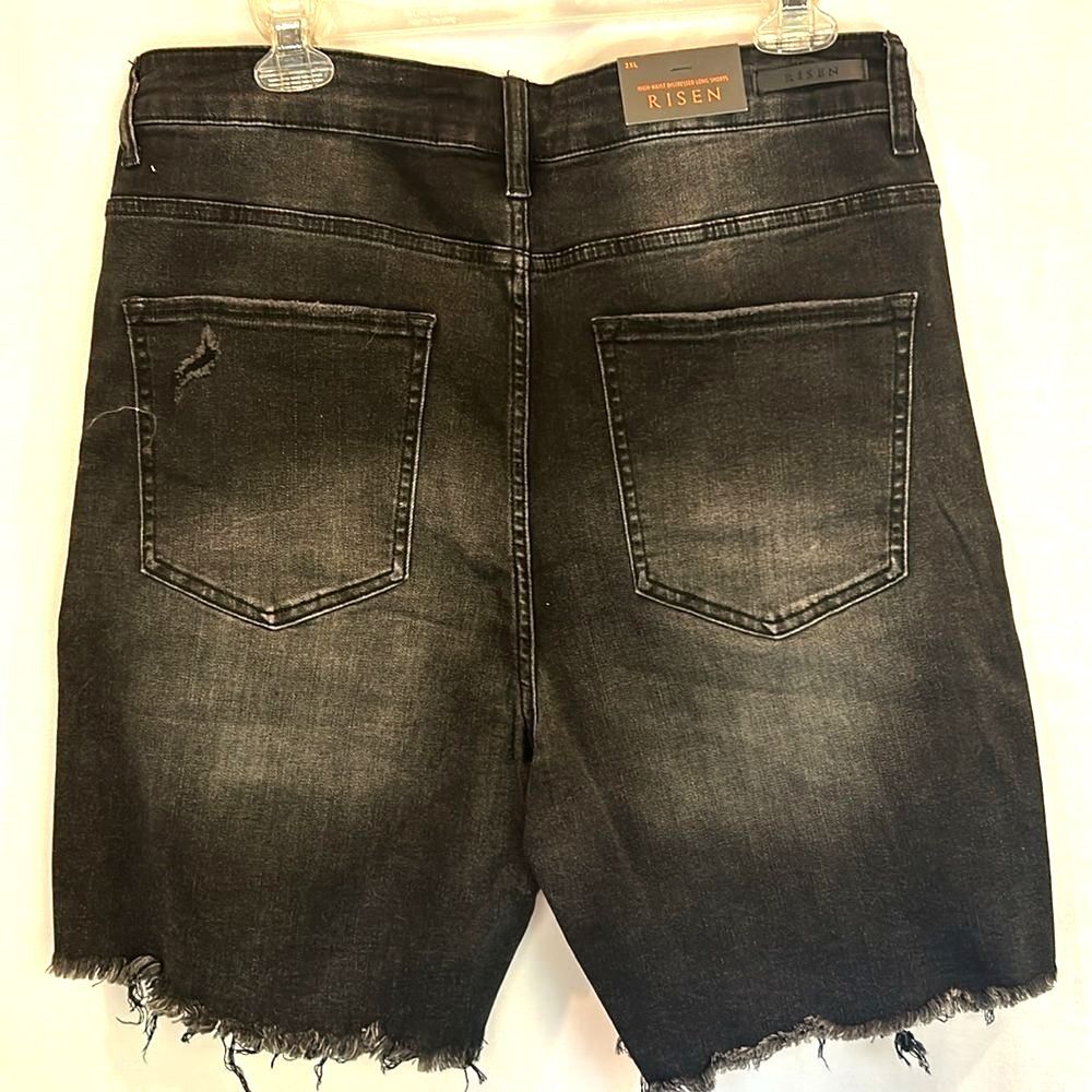 Risen Jeans Black High Waist Distressed Long Shorts NWT - Picture 2 of 6
